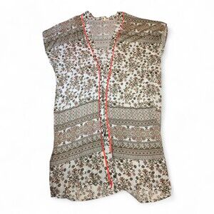 Promesa White Floral Boho‎ V-Neck Tunic, Size S